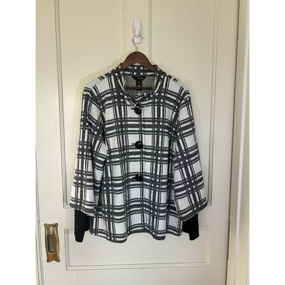 Ali Miles Plaid Blazer Car Coat Womens Size 1X Black White Boho Casual Mature - Picture 2 of 10